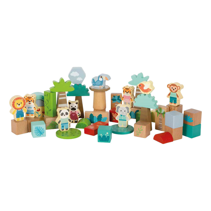 Load image into Gallery viewer, Small foot - houten bouwblokken jungle friends fsc - 50dlg.
