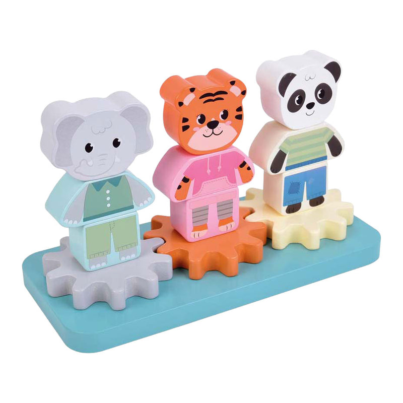 Load image into Gallery viewer, Small foot - houten stapelspel met tandwielen jungle friends fsc
