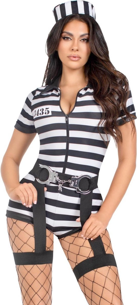 Leg avenue - jail bird kostuum - m - zwart wit