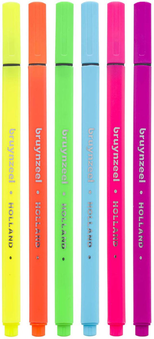 Bruynzeel - fineliner set 6 neonkleuren