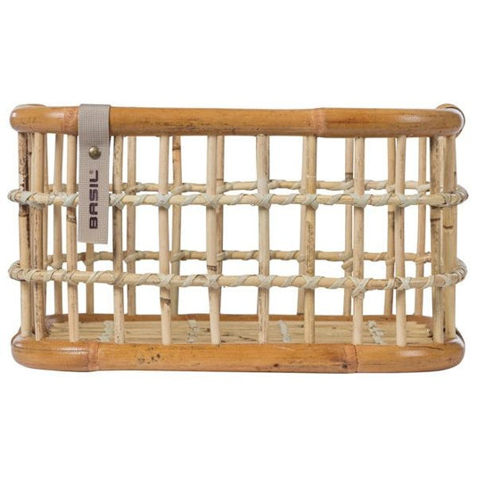 Basil Green Life - rotan fietsmand - medium - voorop natural bruin