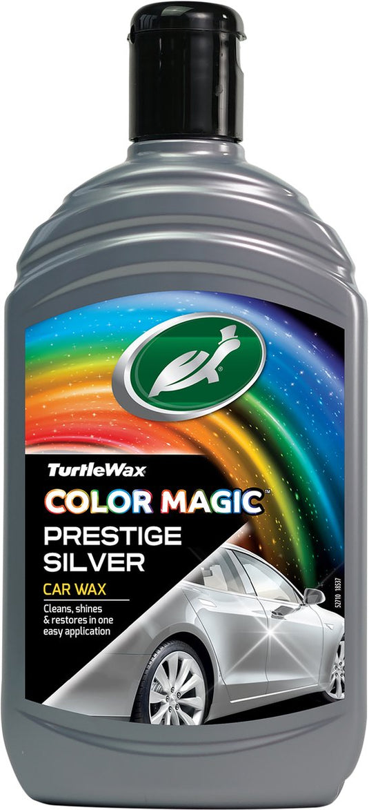 Turtle wax color magic prestige silver wax - reinigt geeft glans - herstelt en voegt kleur toe - camoufleert krasjes en doffe plekken – geeft duurzame bescherming - snel en gemakkelijk in gebruik – 500ml