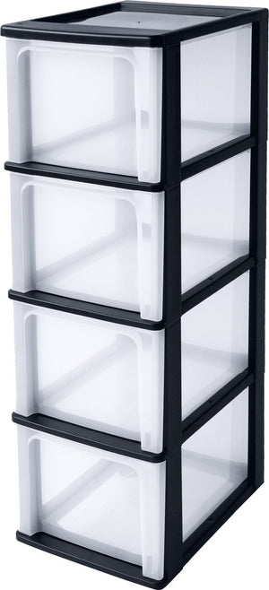 Iris organizer chest ladesysteem a4 - 4 diepe lades - 4 x 13l - kunststof - zwart transparant - zonder wielen