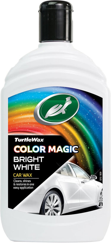Turtle wax color magic bright white wax - reinigt geeft glans - herstelt en voegt kleur toe - camoufleert krasjes en doffe plekken – geeft duurzame bescherming - snel en gemakkelijk in gebruik – 500ml