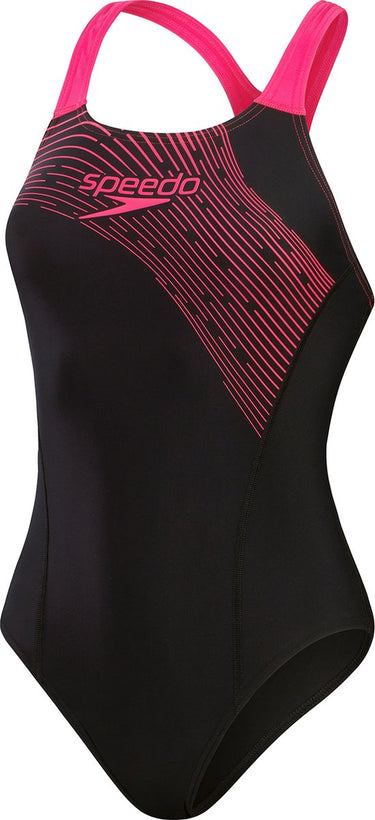 Speedo medley logo 1 piece dames sportbadpak - zwart roze