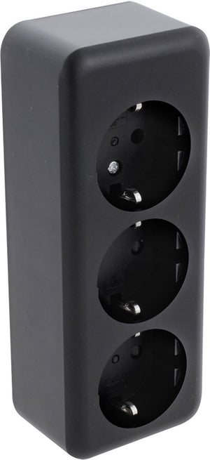 Q-link - wandcontactdoos - opbouw - 3-voudig stopcontact - randaarde - kinderbeveiliging - mat zwart