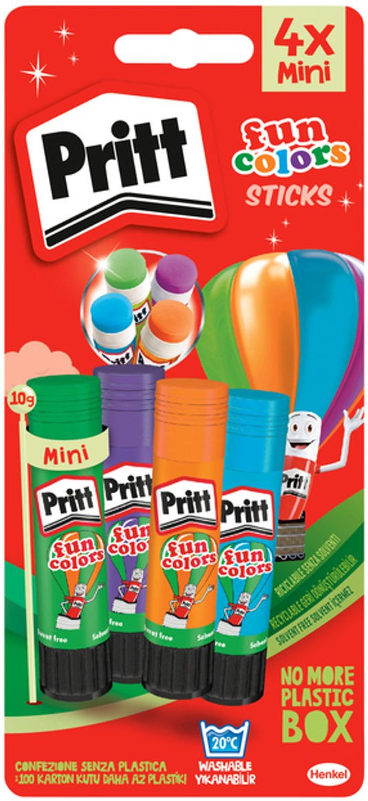 Pritt fun colors 4x10 g blistercard | lijmstick plakmiddel | school kantoor lijmstift | makkelijk milieuvriendelijk te gebruiken lijmstift.