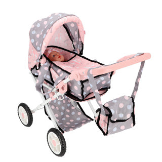 ギャラリービューアに画像をロードする, Poppenwagen 2 in 1 grijs roze 66,5x37x69 cm
