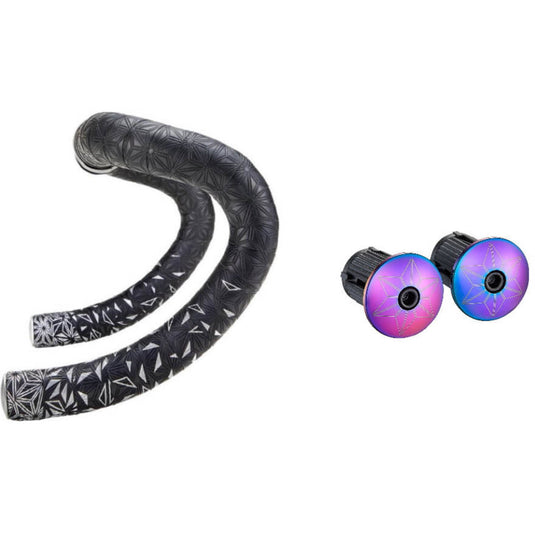 Supacaz - super sticky kush star fade stuurlint zwart oil slick inclusief aluminium oil slick stuurplug