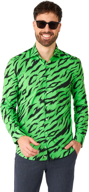 Opposuits shirt - wild animal - heren overhemd - carnavalskleding - neon groen shirt - groen - maat: l