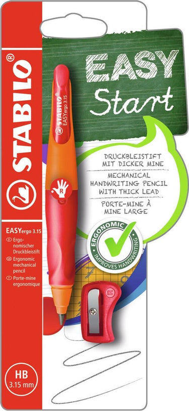 Stabilo easyergo 3.15 - ergonomisch vulpotlood - rechtshandig - navulbaar - oranje rood - extra dikke potloodvulling 3,15 mm