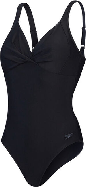 Speedo shaping cross knot 1 piece dames sportbadpak - corrigerend badpak dames - zwempak dames met uitneembare cups - sportbadpak dames met hartvormige halslijn en verstelbare bandjes - zwart - 40