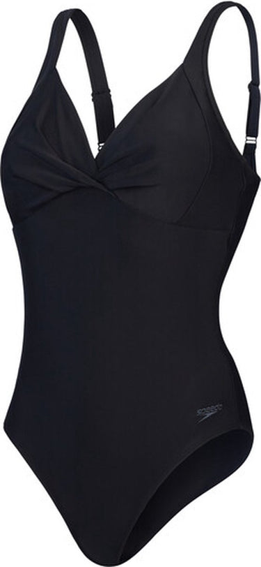 Speedo shaping cross knot 1 piece dames sportbadpak - corrigerend badpak dames - zwempak dames met uitneembare cups - sportbadpak dames met hartvormige halslijn en verstelbare bandjes - zwart - 40