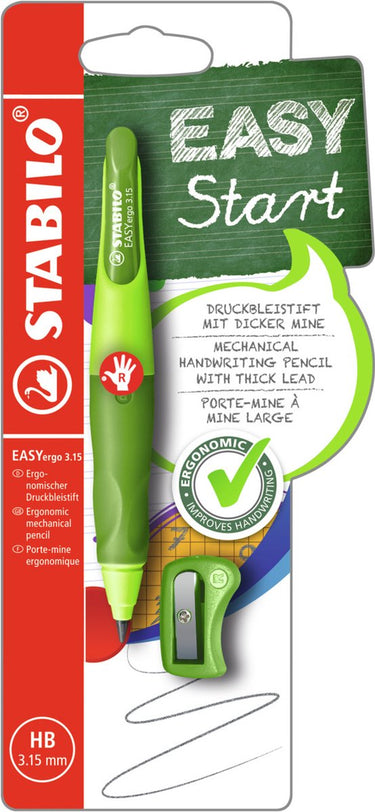 Stabilo easyergo 3.15 - ergonomisch vulpotlood - rechtshandig - navulbaar - licht groen donker groen - extra dikke potloodvulling 3,15 mm