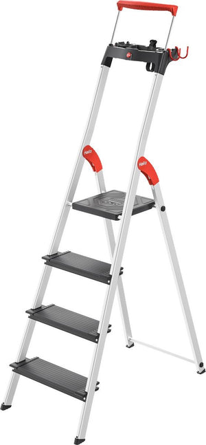 Hailo trapladder l100, en 131, met multifunctionele schaal en steunbeugel, tot 150 kg, 4 treden
