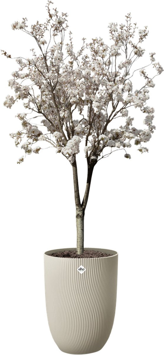 Elho sereh hoog 40 - bloempot voor binnen buiten - 100% gerecycled plastic - ø 39 x h 53.4 cm - paddenstoel beige