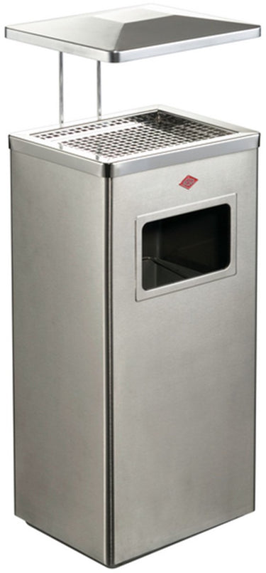 Wesco staande asbak met dak | 19 liter | metaal - mat rvs | afvalbak met asbak staand