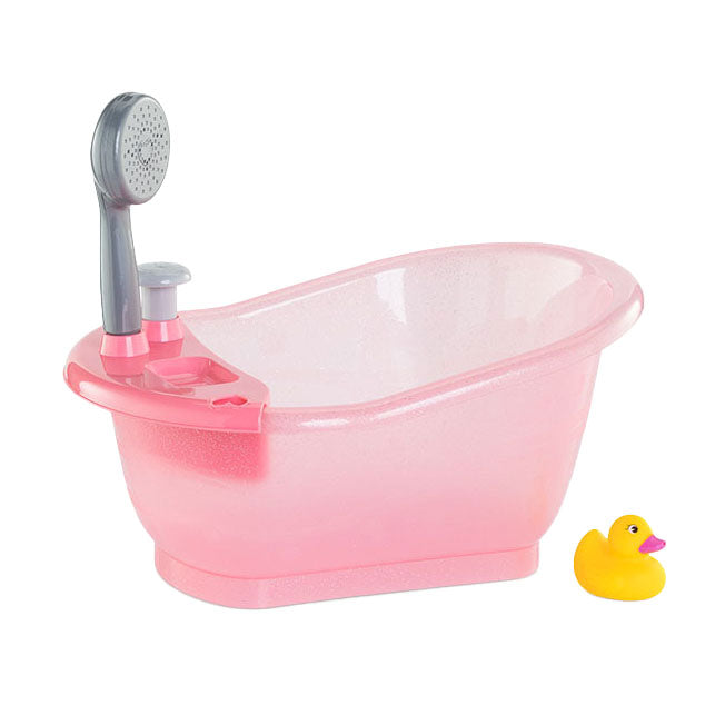 Afbeelding laden in galerijviewer, Corolle poppenbad badkuip roze met douche en badeend speelgoed.
