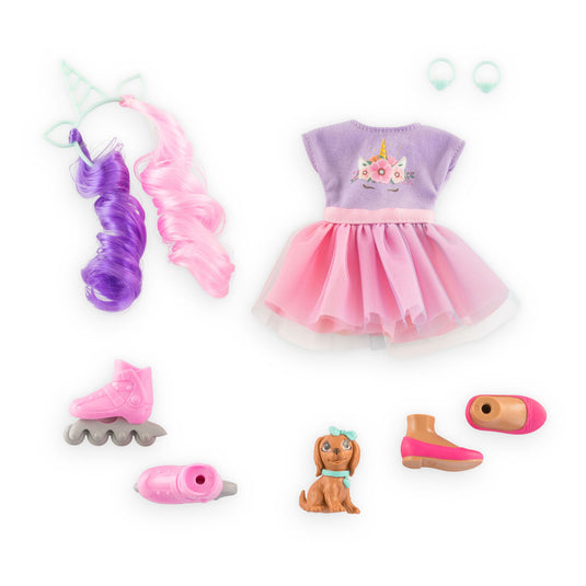 Corolle modepop luna eenhoorn met accessoires en hond - 28 cm.