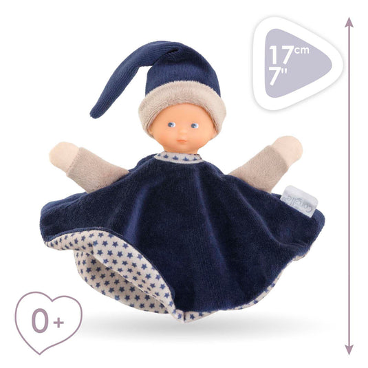 Corolle knuffeldoek - marineblauw babydoekje 17cm - zacht speelgoed.