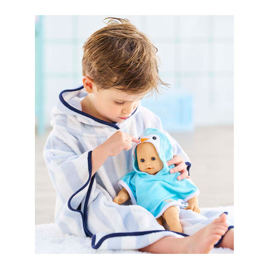 Corolle badcape pinguin voor babypop 30cm - poppenaccessoire.