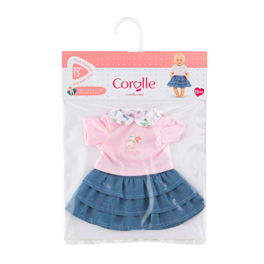 Corolle rok met ruches en t-shirt voor babypop, 30cm.