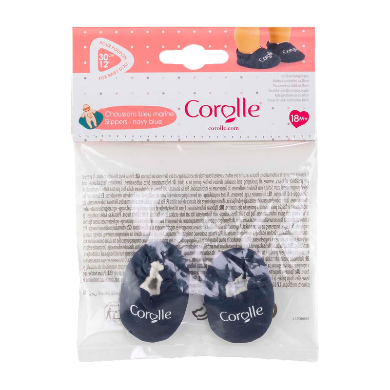 Afbeelding laden in galerijviewer, Corolle babypop slippers marineblauw - poppenkleding 30cm.
