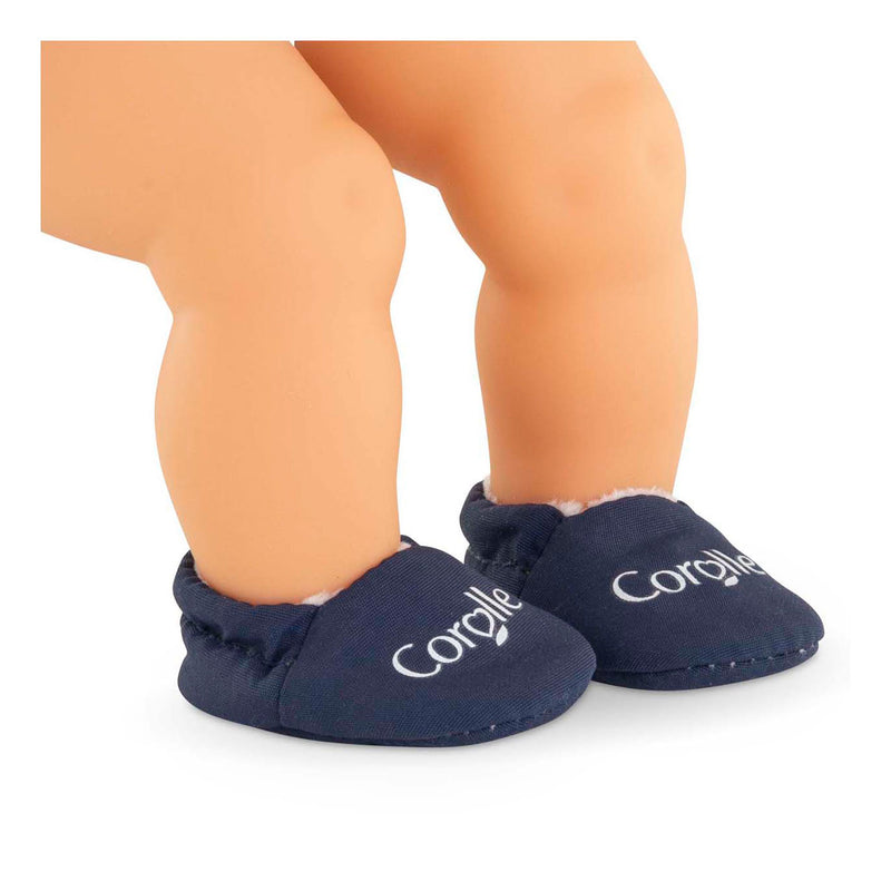 Afbeelding laden in galerijviewer, Corolle babypop slippers marineblauw - poppenkleding 30cm.
