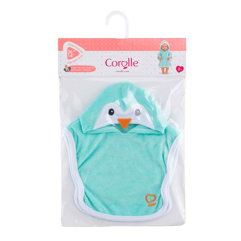 Afbeelding laden in galerijviewer, Corolle badcape babypop pinguin 36cm - poppenaccessoire blauw.
