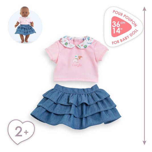 Corolle rok met ruches en t-shirt voor babypop, 36cm.