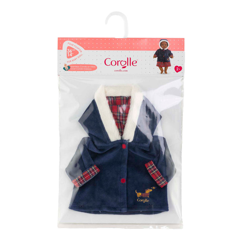 Afbeelding laden in galerijviewer, Corolle babypop winterjas - donkerblauw, bontkraag, 36cm poppen.
