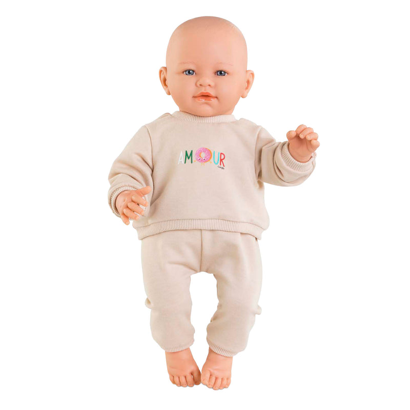 Afbeelding laden in galerijviewer, Corolle babypop trainingspak - beige outfit voor pop 42cm.
