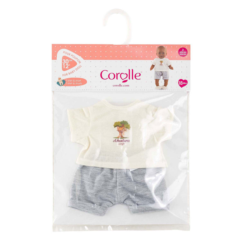 Afbeelding laden in galerijviewer, Corolle poppenoutfit t-shirt en korte broek kleine ontdekker 30cm.
