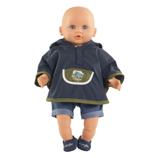 Corolle regenponcho poppenkostuum kleine ontdekker 30cm blauw.