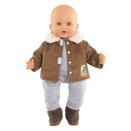 Corolle poppenjasje velours kleine ontdekker 36cm bruin fleece natuurprint.