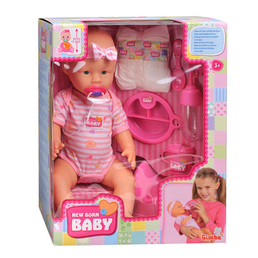 Simba - new born baby - babypop - 43 cm - slapende ogen - roze - drink en plasfunctie - babypop