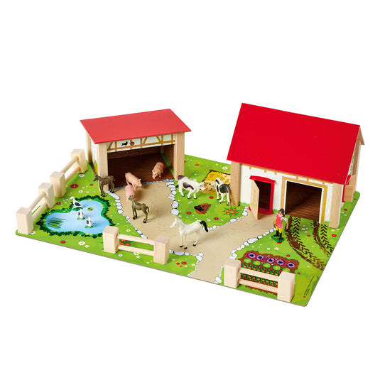 Eichhorn houten boerderij met accessoires, 20dlg.