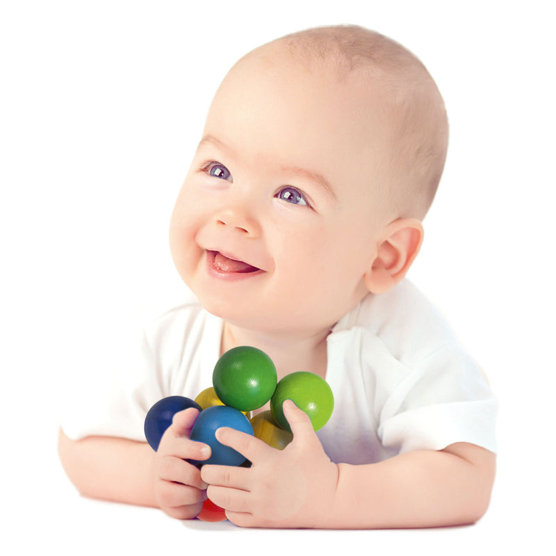 Load image into Gallery viewer, Eichhorn baby houten grijpring met kralen
