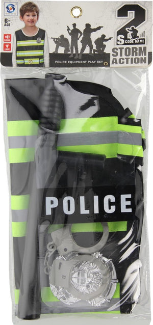 Politieset met knuppel handboeien, 4dlg.