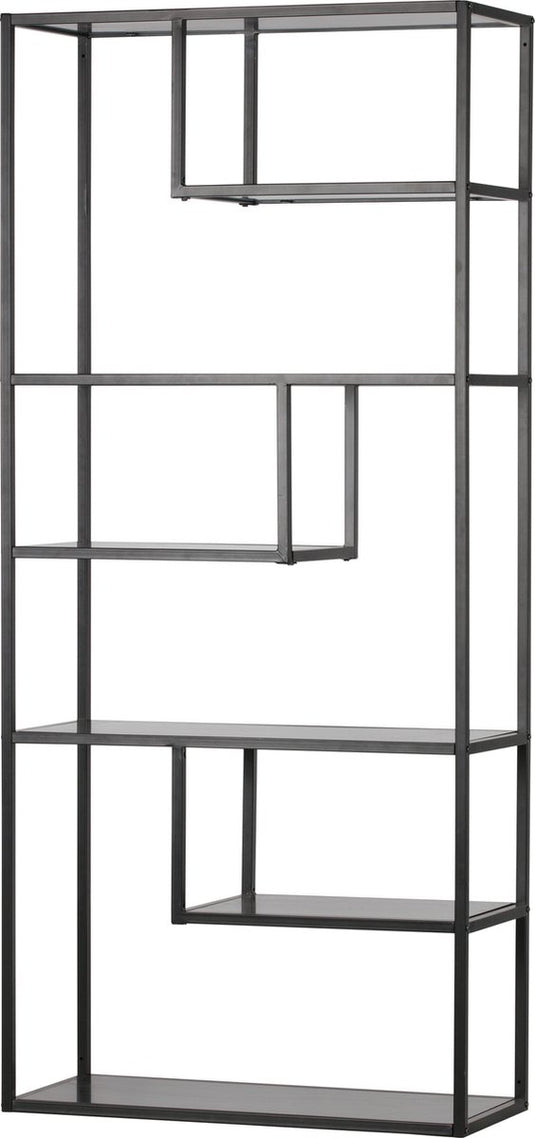 Woood teun vakkenkast - metaal - zwart - 188x85x35