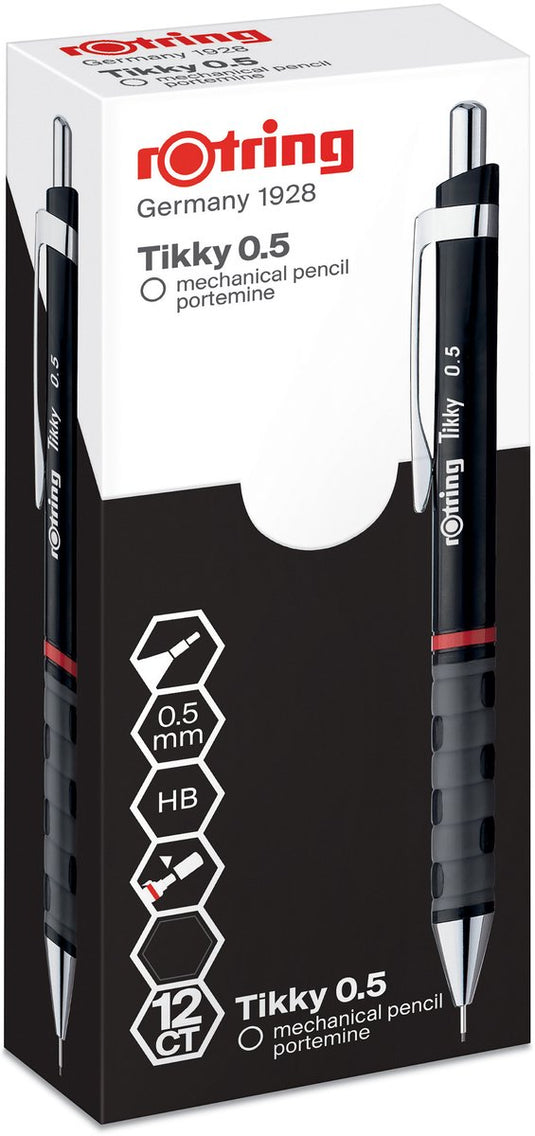Rotring tikky-vulpotlood | hb | 0,50 mm | zwarte behuizing | 12 stuks