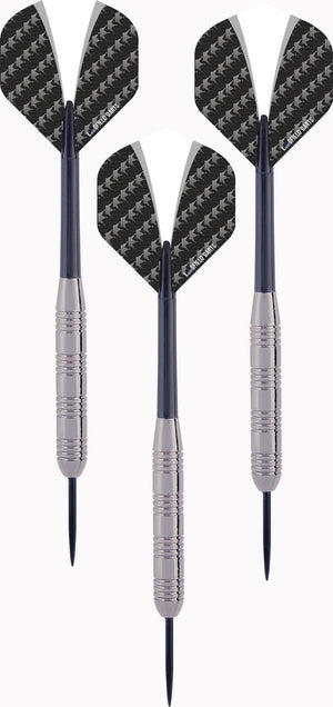 Engelhart darts tungsten look set 23 g – 3 steeltip dartpijlen – tungsten look barrel – nylon shaft – wit zwarte flight – inclusief etui – longfield