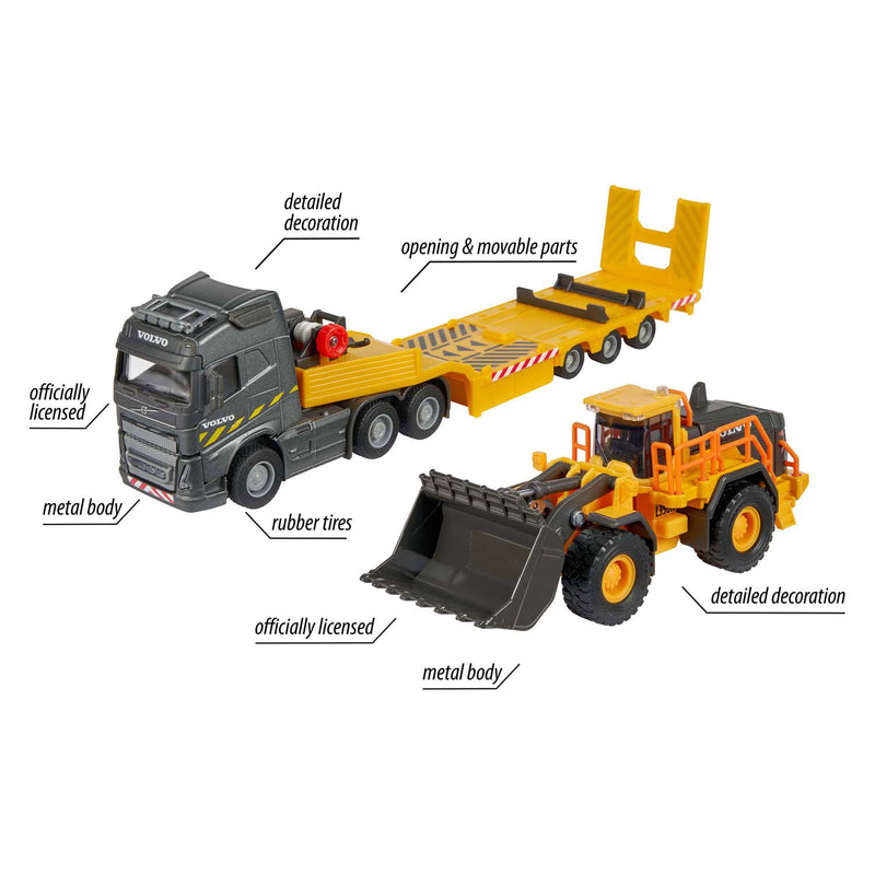 Load image into Gallery viewer, Majorette volvo fh16 truck met oplegger en wiellader
