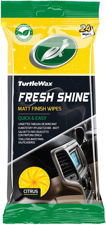 Turtle wax fresh shine matt interieurreiniger doekjes - superieure reiniging - voor alle interieur kunststoffen – antistatisch - natuurlijke matte finish - in hersluitbare verpakking - 24 doekjes