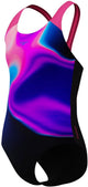 Speedo print splashback meisjes sportbadpak- zwart paars