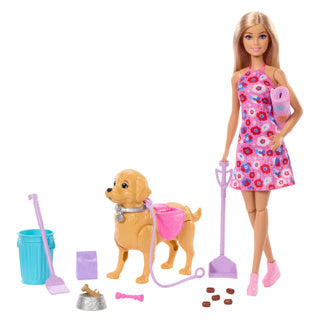 Barbie malibu wandelpuppy speelgoedset - pop en hond die kan poepen en accessoires