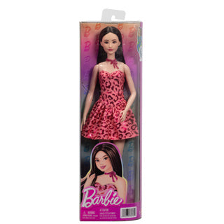 Afbeelding laden in galerijviewer, Barbie fashionistas - met roze jurk en luipaardprint - zwart haar - modepop
