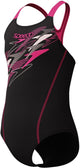 Speedo medley logo medalist meisjes sportbadpak - badpak meisjes met stretch - vormvast zwempak meisjes - sportbadpak meisjes met medalist-bandjes - zwart roze - 152