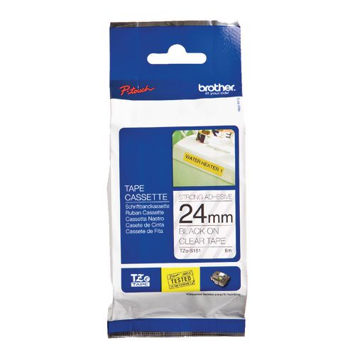 Extra klevende tape brother tzes151 24mmx8m zwart transparant