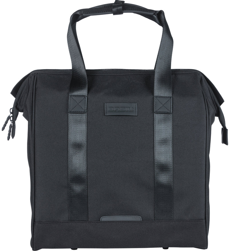 Load image into Gallery viewer, Basil Grand fietsshopper - zwarte waterafstotende tas voor elektrische fietsen, 23L
